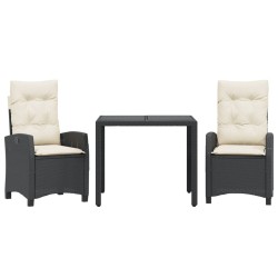 Ensemble à manger de jardin avec coussins 3 pcs Noir 