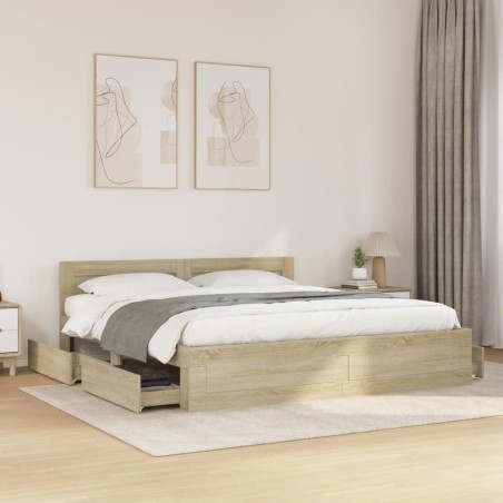Cadre de lit tête de lit sans matelas chêne sonoma 180x200 cm 