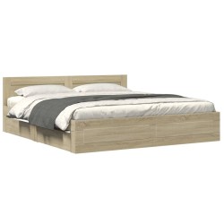 Cadre de lit tête de lit sans matelas chêne sonoma 180x200 cm 