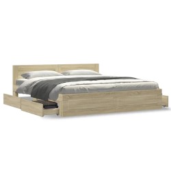 Cadre de lit tête de lit sans matelas chêne sonoma 180x200 cm 