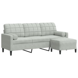 Canapé à 3 places avec repose-pieds Gris clair 180 cm Velours 