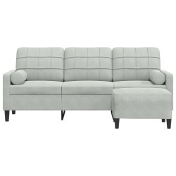 Canapé à 3 places avec repose-pieds Gris clair 180 cm Velours 