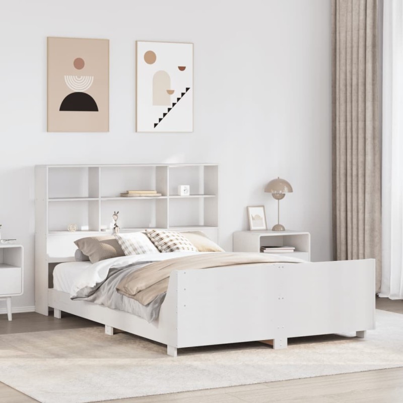 Cadre de lit sans matelas blanc 140x200 cm bois de pin massif 
