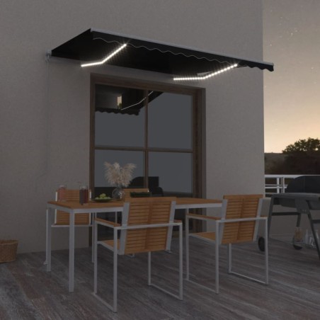 Auvent manuel rétractable avec LED 350x250 cm Anthracite 
