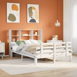 Lit bibliothèque sans matelas blanc 140x190 cm bois pin massif 