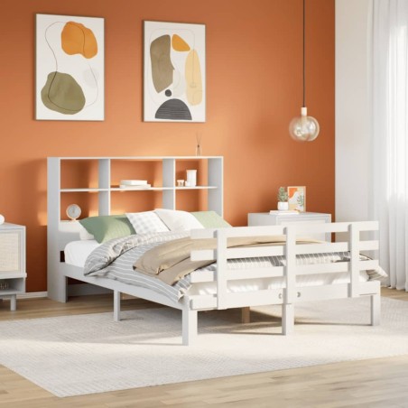 Lit bibliothèque sans matelas blanc 140x190 cm bois pin massif 