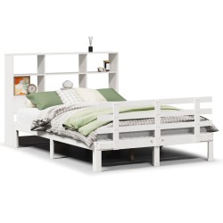 Lit bibliothèque sans matelas blanc 140x190 cm bois pin massif 