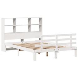 Lit bibliothèque sans matelas blanc 140x190 cm bois pin massif 