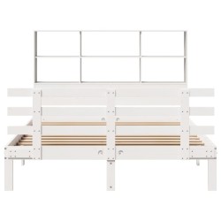 Lit bibliothèque sans matelas blanc 140x190 cm bois pin massif 
