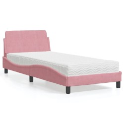Lit avec matelas rose 90x190 cm velours 