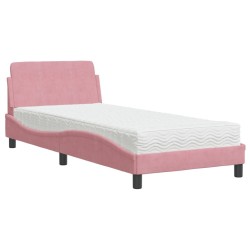 Lit avec matelas rose 90x190 cm velours 