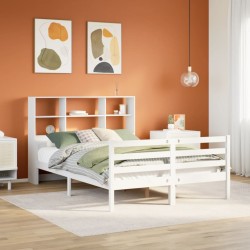Lit bibliothèque sans matelas blanc 140x200 cm bois pin massif 