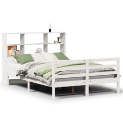 Lit bibliothèque sans matelas blanc 140x200 cm bois pin massif 