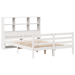 Lit bibliothèque sans matelas blanc 140x200 cm bois pin massif 