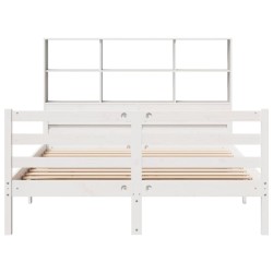 Lit bibliothèque sans matelas blanc 140x200 cm bois pin massif 
