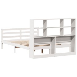 Lit bibliothèque sans matelas blanc 140x200 cm bois pin massif 