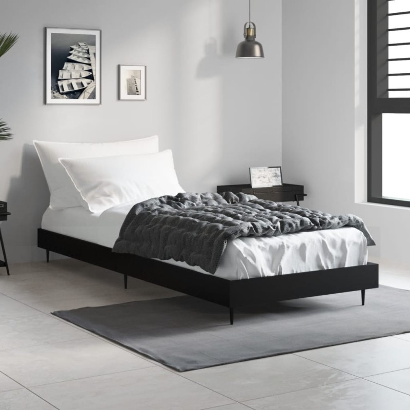 Cadre de lit sans matelas noir 75x190 cm bois ingénierie Cadre de lit sans matelas noir 75x190 cm bois ingénierie