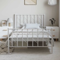 Cadre de lit métal sans matelas et pied de lit blanc 100x200 cm 
