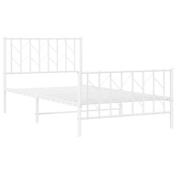Cadre de lit métal sans matelas et pied de lit blanc 100x200 cm 