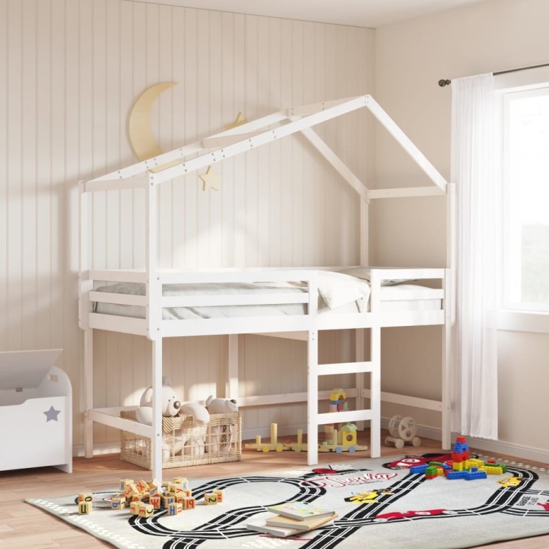 Lit superposé avec échelle et toit sans matelas blanc 90x190 cm 
