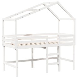 Lit superposé avec échelle et toit sans matelas blanc 90x190 cm 