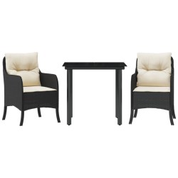 Ensemble à manger de jardin avec coussins 3 pcs Noir 