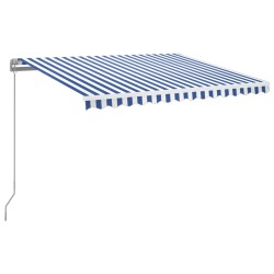 Auvent manuel rétractable avec LED 350x250 cm Bleu et blanc 