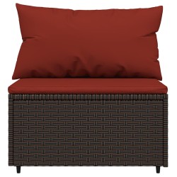 Salon de jardin 4 pcs avec coussins Marron Résine tressée 