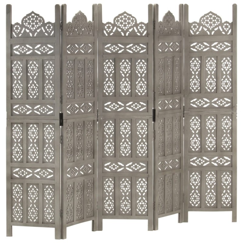 Cloison de séparation 5 panneaux Gris 200x165 cm Bois manguier Cloison de séparation 5 panneaux Gris 200x165 cm Bois manguier