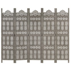 Cloison de séparation 5 panneaux Gris 200x165 cm Bois manguier 