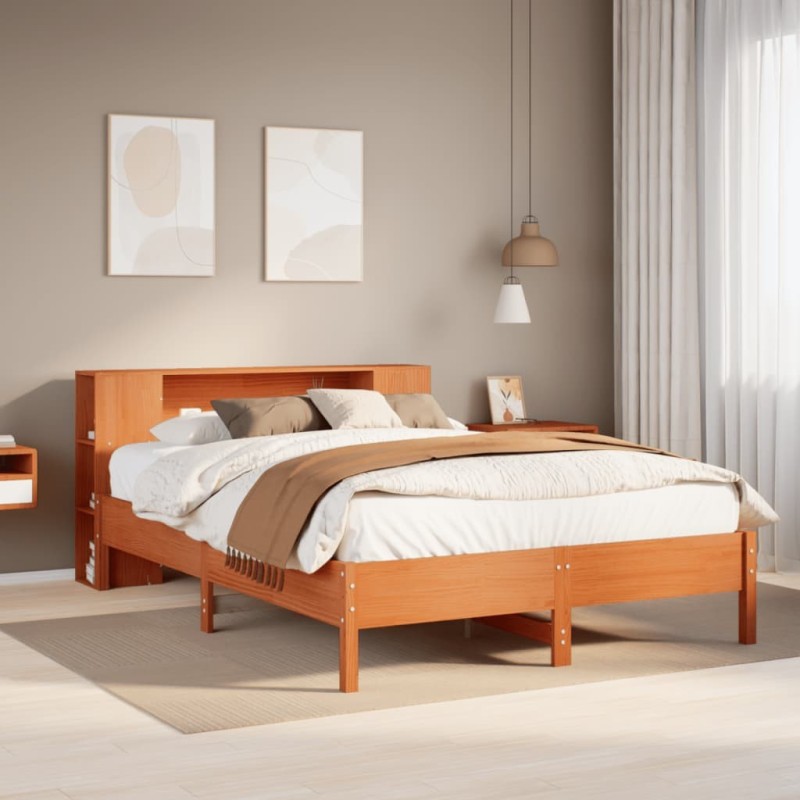 Lit bibliothèque sans matelas cire marron 120x200 cm pin massif 