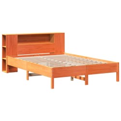 Lit bibliothèque sans matelas cire marron 120x200 cm pin massif 