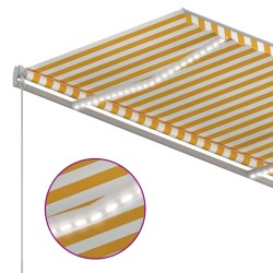 Auvent manuel rétractable avec LED 300x250 cm Jaune et blanc 