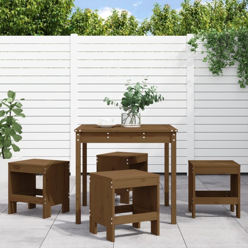 Ensemble à manger de jardin 5pcs marron miel bois pin massif 