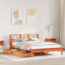 Lit bibliothèque sans matelas cire marron 135x190 cm pin massif 