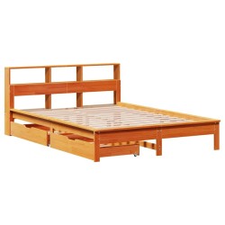 Lit bibliothèque sans matelas cire marron 135x190 cm pin massif 