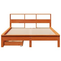 Lit bibliothèque sans matelas cire marron 135x190 cm pin massif 