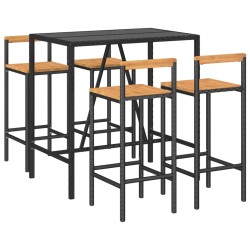 Ensemble de bar jardin 5 pcs noir poly rotin/bois massif acacia 