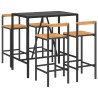Ensemble de bar jardin 5 pcs noir poly rotin/bois massif acacia 