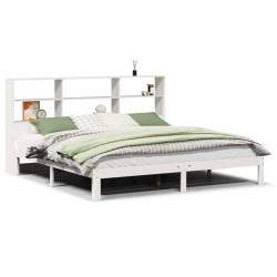 Lit bibliothèque sans matelas blanc 200x200 cm bois pin massif 