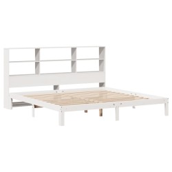 Lit bibliothèque sans matelas blanc 200x200 cm bois pin massif 