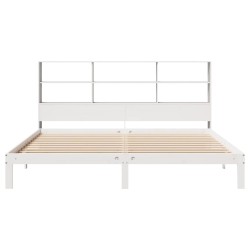 Lit bibliothèque sans matelas blanc 200x200 cm bois pin massif 