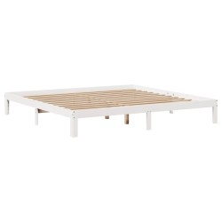 Lit bibliothèque sans matelas blanc 200x200 cm bois pin massif 