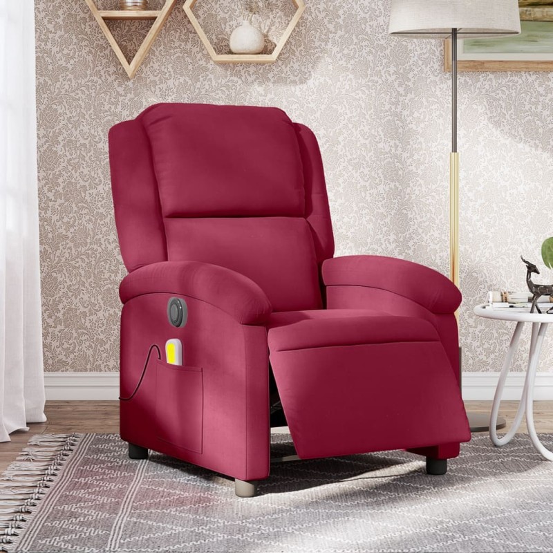 Fauteuil inclinable massage électrique rouge bordeaux velours 