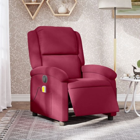 Fauteuil inclinable massage électrique rouge bordeaux velours 