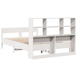 Lit bibliothèque sans matelas blanc 120x200 cm bois pin massif 