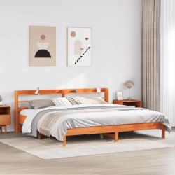 Cadre de lit sans matelas cire marron 200x200cm bois pin massif 