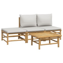 Salon de jardin 4 pcs avec coussins gris clair bambou 