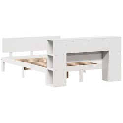 Lit bibliothèque sans matelas blanc 120x190 cm bois pin massif 