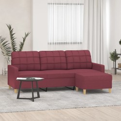 Canapé à 3 places avec repose-pieds Rouge bordeaux 180 cm Tissu 